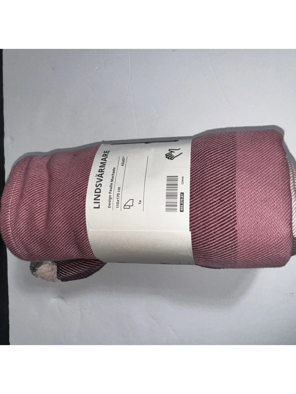 IKEA of Sweden LINDSVÄRMARE Throw Blanket Pink Gray Tassels Cotton 43”x67”